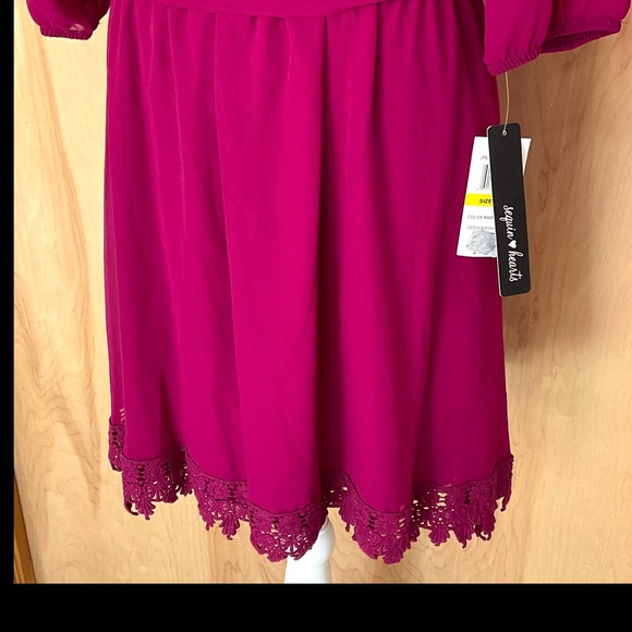 Sequin Hearts Raspberry Pink Dress Lace Trim Hem - NWT - Picture 4 of 8